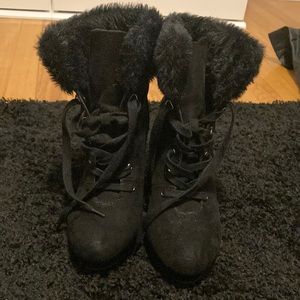 Wedge booties with fur